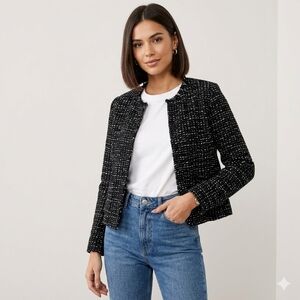 M Zara Textured Knit Tweed Style Lady Jacket Black